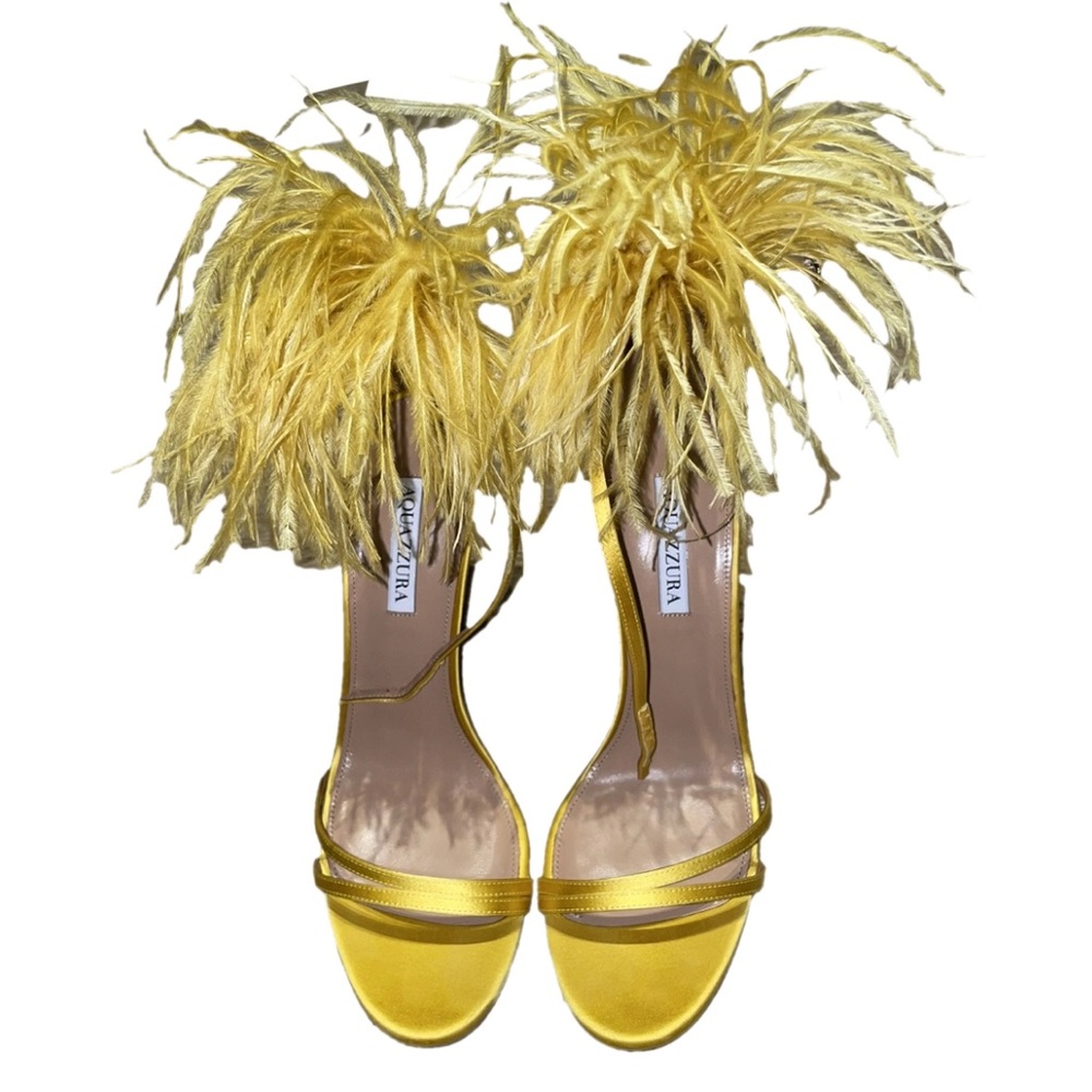 AQUAZZURA CONCERTO FEATHER-EMBELLISHED 105MM SANDALS — OPEN TO OFFERS